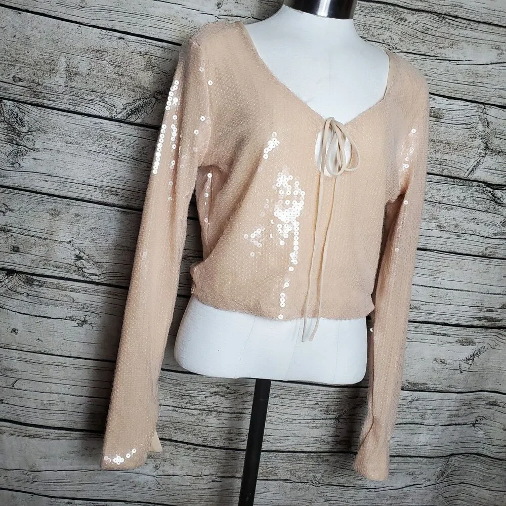 Fashion Nova Champagne Tonight's Vibe Sequin Top Size 1X NWT - Picture 1 of 9